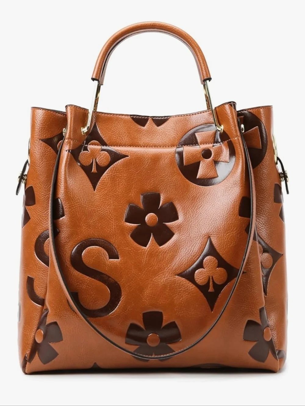 Women's Tan Embossed Floral Tote Bag - Picture 1 of 8
